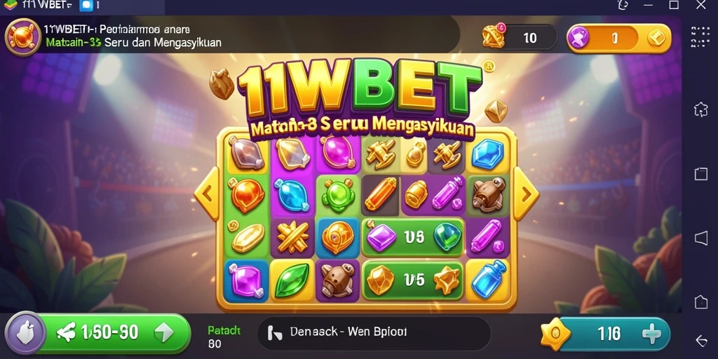Screenshot gameplay 11WBET yang menampilkan elemen Match-3 yang berwarna-warni.