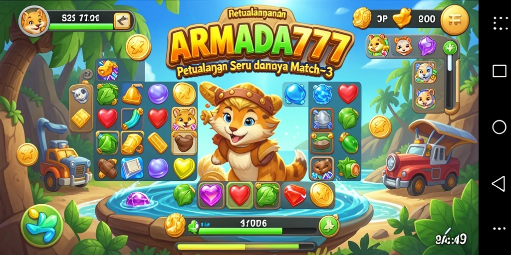 Tampilan menarik dari gameplay seru ARMADA777 dan tantangan Match-3.