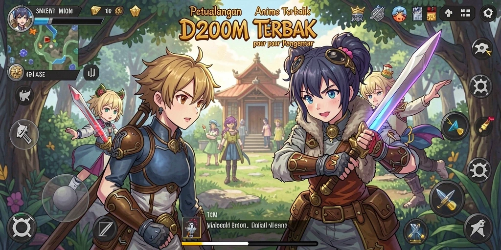 Screenshot D200M menampilkan karakter Anime dalam aksi pertempuran.