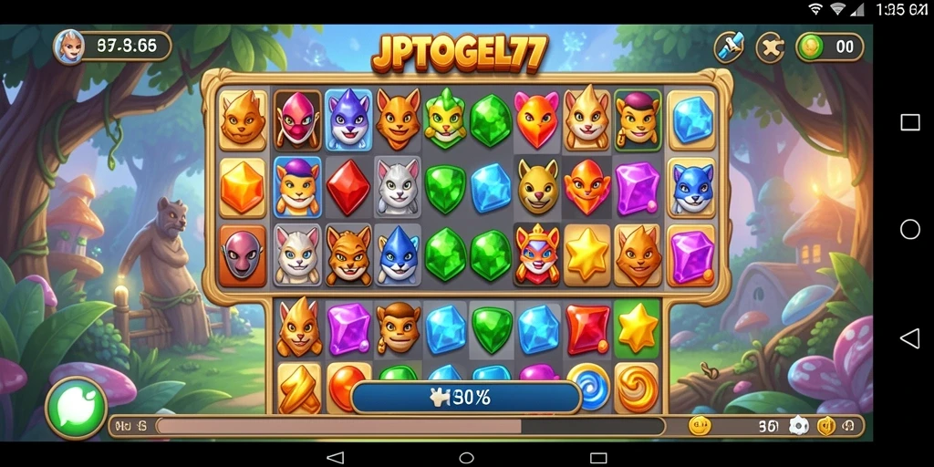Screenshot utama JPTOGEL77 menampilkan gameplay Match-3 yang seru.